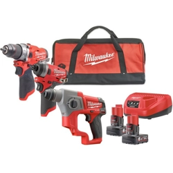 vendita online Kit trapano + avvitatore ¼"+ tassellatore 12v con borsa Trapani a percussione Milwaukee