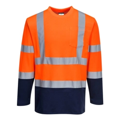 vendita online T-shirt bicolore cotton comfort maniche lunghe hi-vis Felpe e Maglie Altà visibilità Portwest